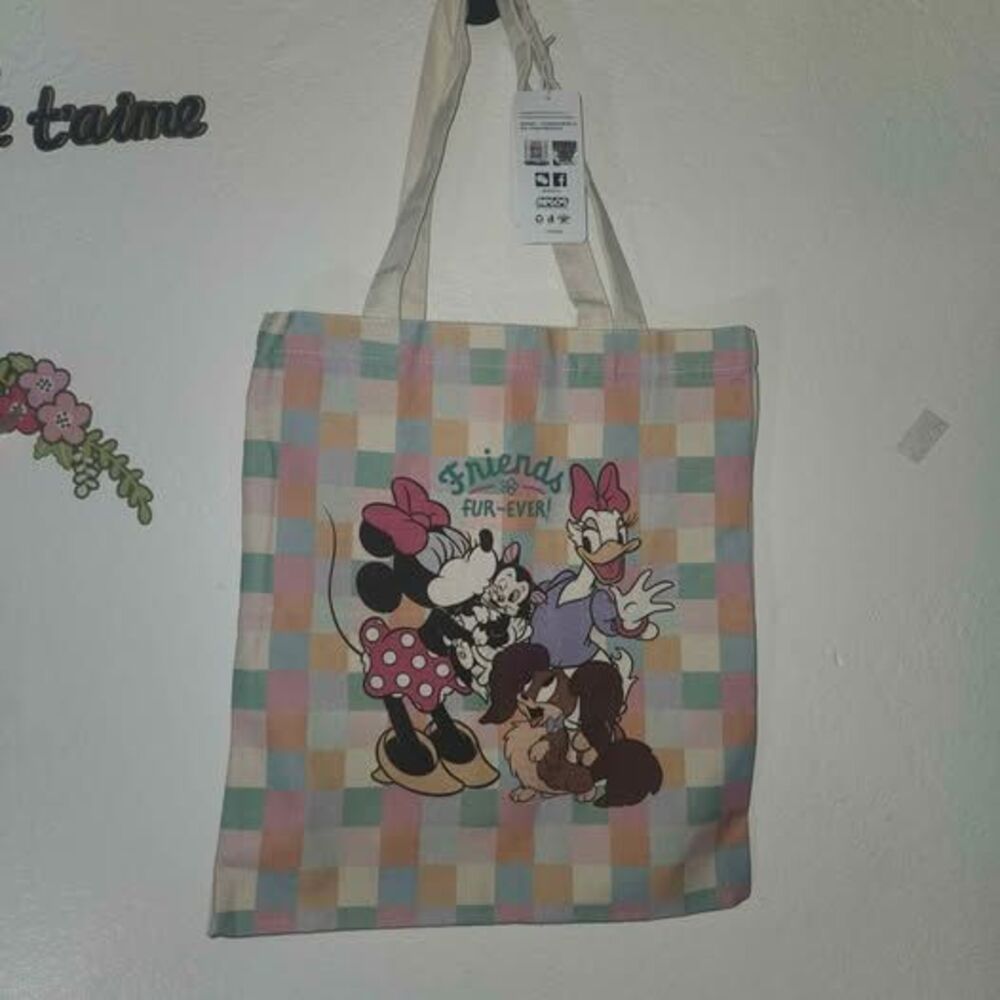 Checkered Disney Minnie Daisy Canvas Tote Bag